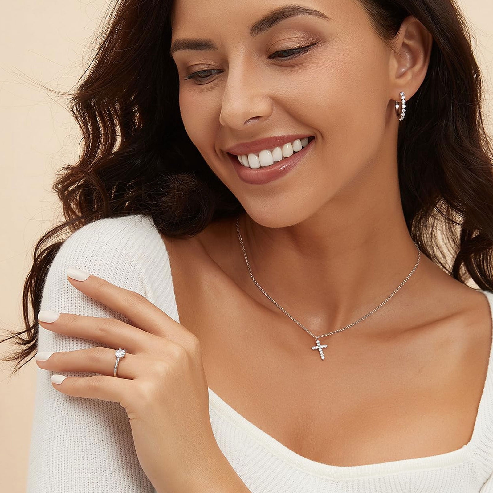 SFTING 14K Gold Plated Zirconia Silver Cross Faith Pendant Necklace for Women with 925 Silver