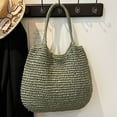 thumbnail image 5 of Women Straw Tote Handbag Large Capacity Retro Straw Bag Ladies Summer Beach Bag Weaving Shoulder Bag (Green), 5 of 9