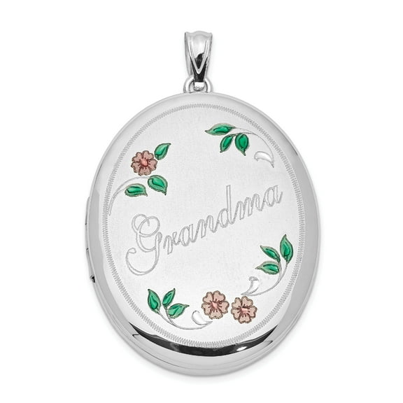 FJC Finejewelers Sterling Silver Grandma W/ Enamel Flowers 34mm Oval Locket Necklace