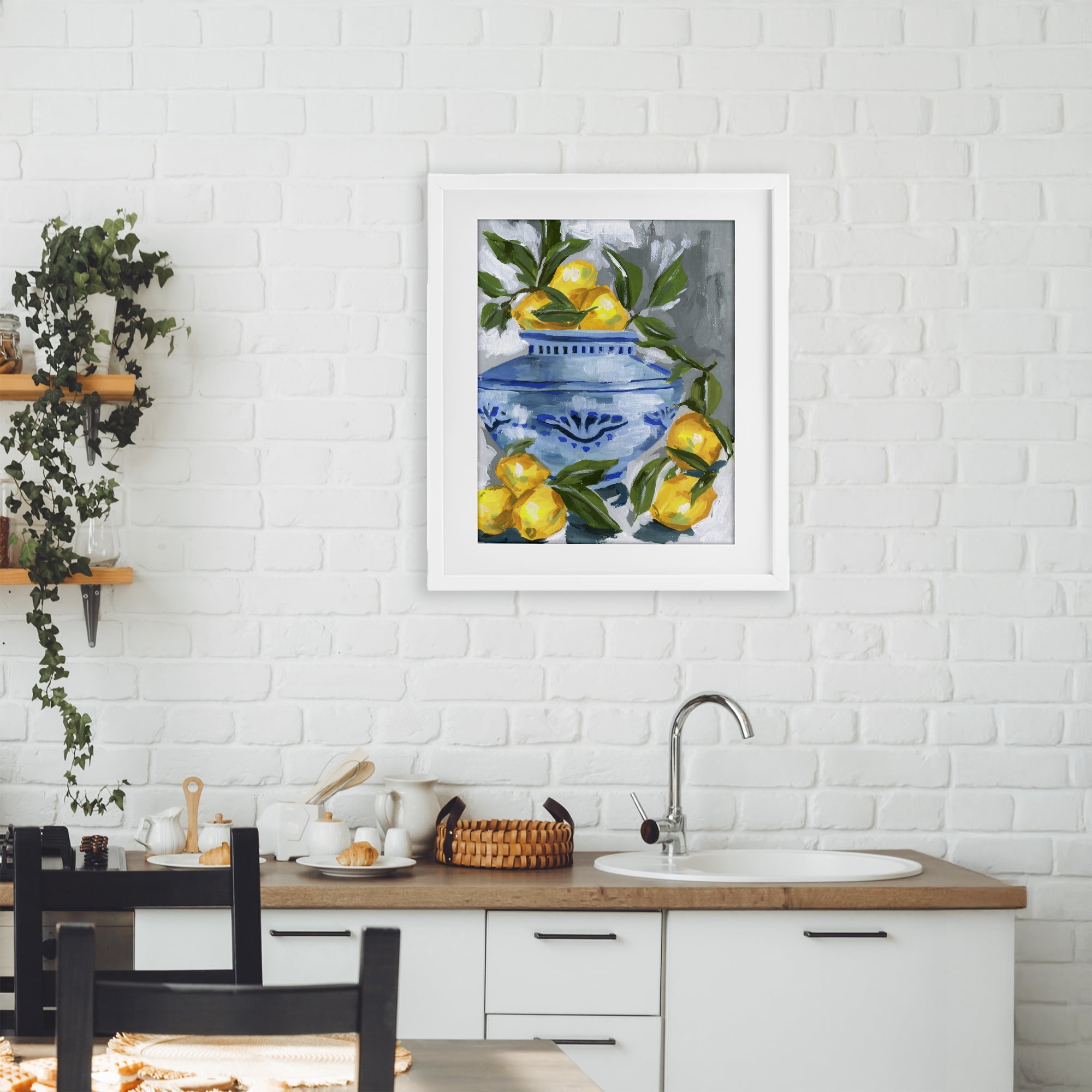 Stupell Industries Indigo & Lemon Vase White Framed Print Under Glass, design by Melissa Wang