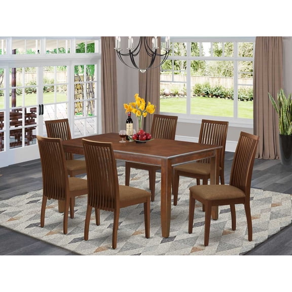 East West Furniture Dudley 7-piece Wood Dinette Table and Chair Set in Mahogany