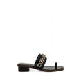 thumbnail image 3 of Vince Camuto Yamell Leather Toe-Loop Slide Sandal Black Leather Gold Chain Mule (Black, 8), 3 of 6