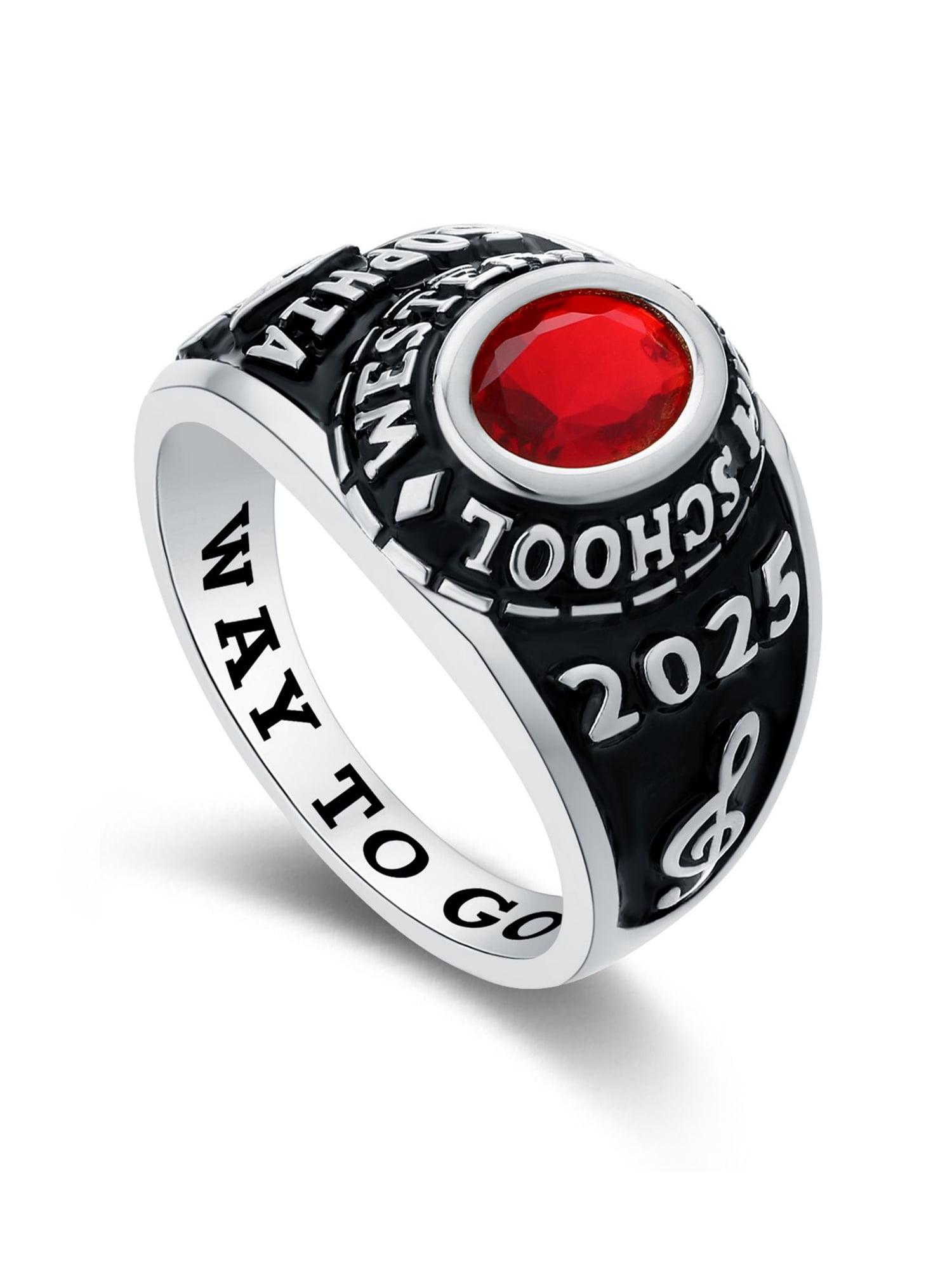 Mementos USA Custom Medium Women's Class Ring 10kt White Gold for High School and College
