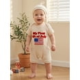 thumbnail image 4 of Cenuakty Baby 3M 6M 12M Boy Independence Day Jumpsuit Short Sleeve Round Neck Letter Flag Embroidery Romper with Hat, 4 of 9