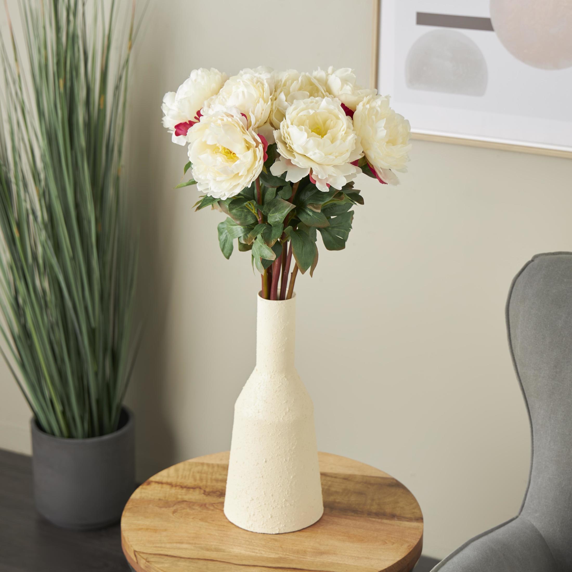 31" Plastic Floral Tall Peony Artificial Flower Stem in Pink Accents, by DecMode (8 Count)