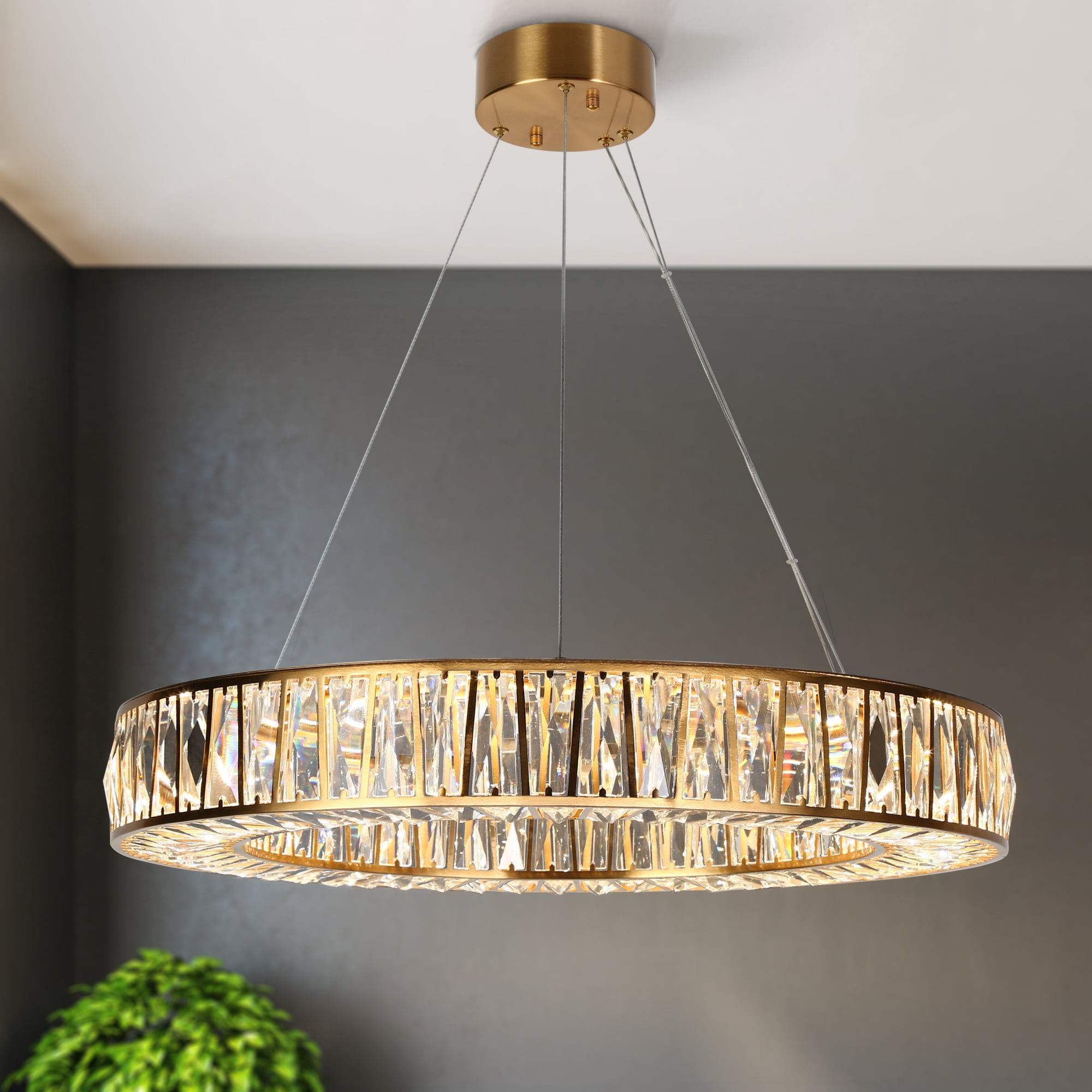 LNC Laycantonic 1 -Light Polished Brass Glam Integrated LED Crystal For Use in Bedrooms, Dining Rooms, Foyers, Kitchens, Living Rooms Chandelier