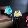 thumbnail image 2 of Blue Princess Cut Big Rectangle Chunky CZ Stone Women Pageant Engagement Ring, 2 of 9