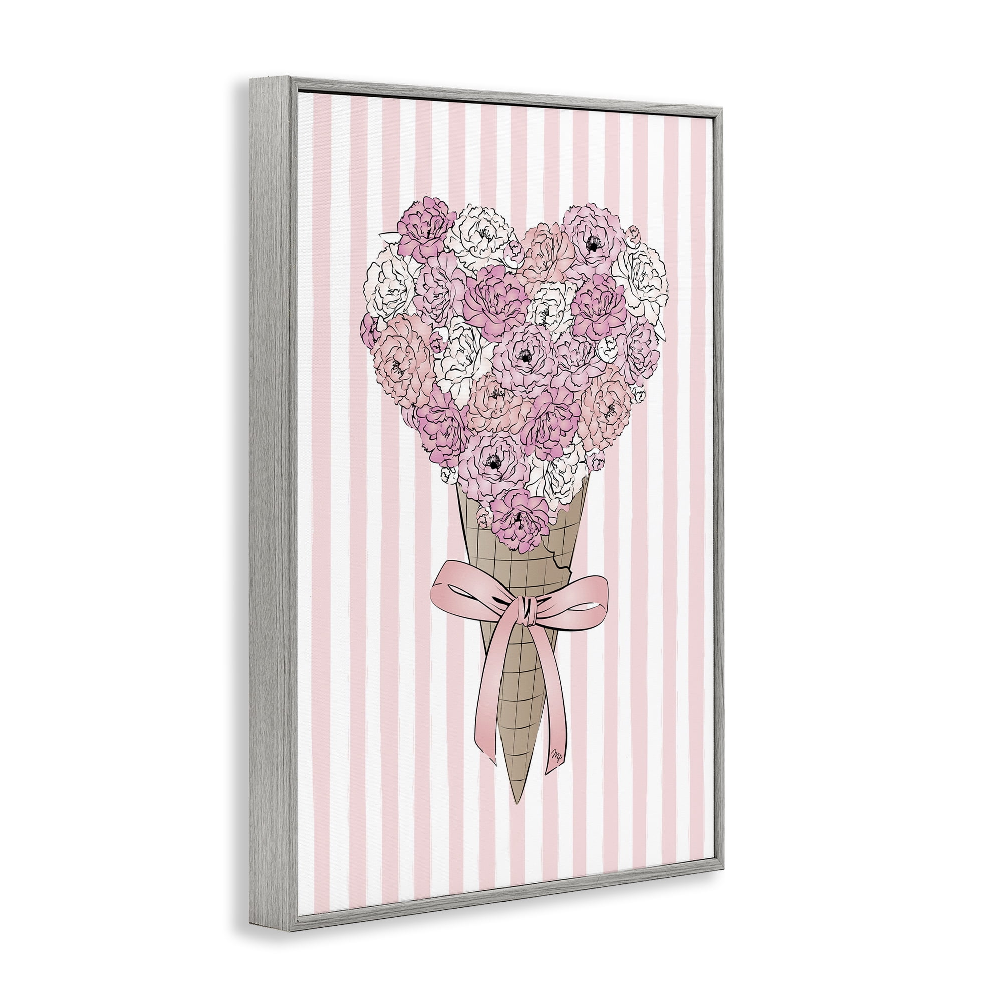 Stupell Industries Flower Bouquet Ice Cream Food & Beverage Painting Gray Framed Art Print Wall Art, 20 x 30