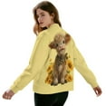 thumbnail image 3 of SCRAWLGOD Highland Cow Sunflower Print Yellow Womens Long Sleeve Crewneck Zip Up Sweatshirts Jackets Full Zip Up Lightweight Jacket Casual Loose Outwear Coat with Pockets, XXL, 3 of 7