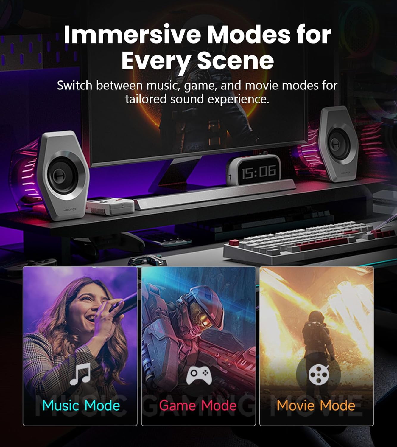 Edifier G2000 Pro Bluetooth Computer Speakers with 7.1 Virtual Surround Sound, RGB Lighting, USB & Aux Input - Ideal Gaming Desk Accessories for PC, PS5, Xbox (White)