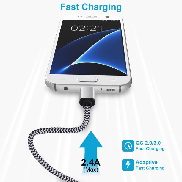 Lot De 5 Câbles De Charge Micro USB 6 Pieds (1.8m) – Transfert De Données Et Charge Rapide – Blanc