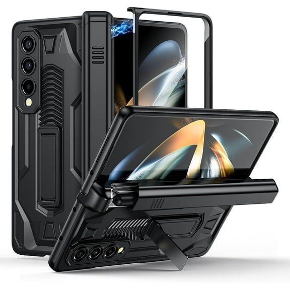 Case for Samsung Galaxy Z Fold 4, Full Body Military  Grade with Hinge Protection Shockproof Dropproof, Built-in Pen Slot & Kickstand, Black