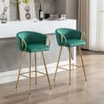 thumbnail image 2 of Hassch 30 Inch Velvet Upholstered Bar Stools Set of 2, Modern Counter Barchairs with Padded Seat, Curved Backrest, Golden Metal Legs and Armrests for Kitchen Island & Dining Room (Green), 2 of 9