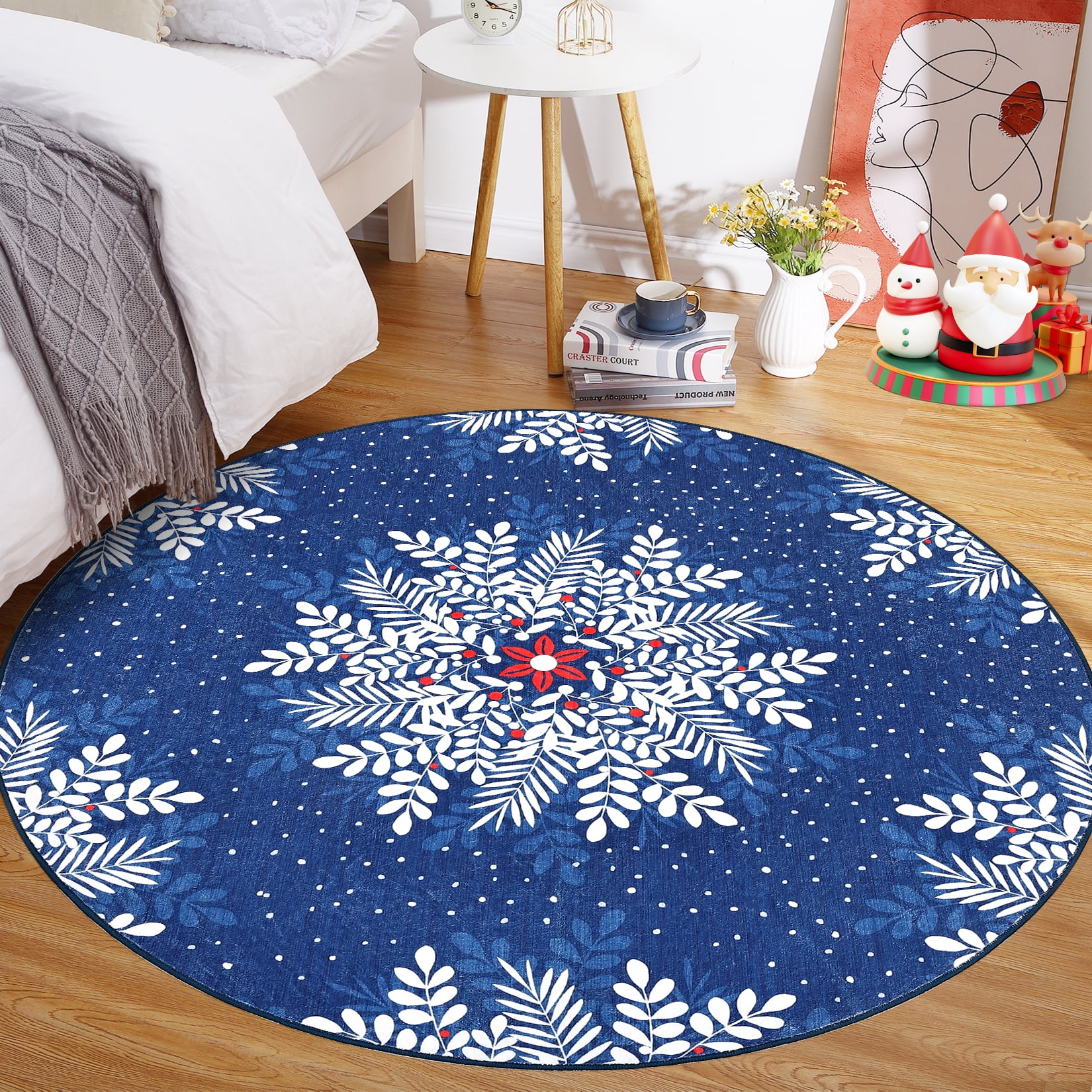 Christmas Area Rug, Non-Slip Washable Snowflake Living Room Rug, Soft Low Pile Rug Holiday Decor Xmas Floor Carpet for Living Room, Bedroom
