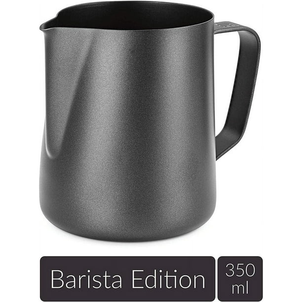 Jarra de leche de acero inoxidable de 350 ml, espumador de leche para crema de café con marca de medición y bolígrafo latte art, jarra de leche adecuada para capuchino barista brillar Electrónica