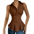 thumbnail image 2 of Favoffer Collar Shirt Tops Women's Sleeveless Lapel Neck Button Ruffle Shirts Slim Fit Basic Blouses Office Daily Outfit, 2 of 8