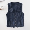 thumbnail image 4 of Joernso British Style Men Waistcoat V-neck Collarless Sleeveless Striped Print Vest Coat with Pockets Single Breasted Vest, 4 of 8