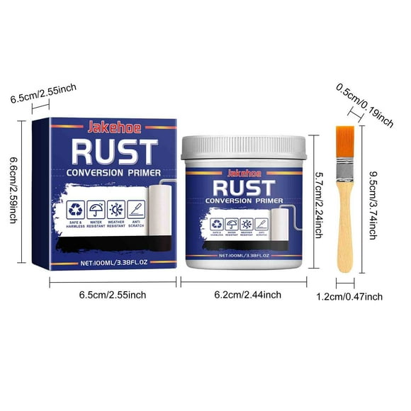 Rust Converter Primer 100ml Metal Treatment Iron Anti-Corrosion Paint for Gates Railings Outdoor Furniture Brush Included
