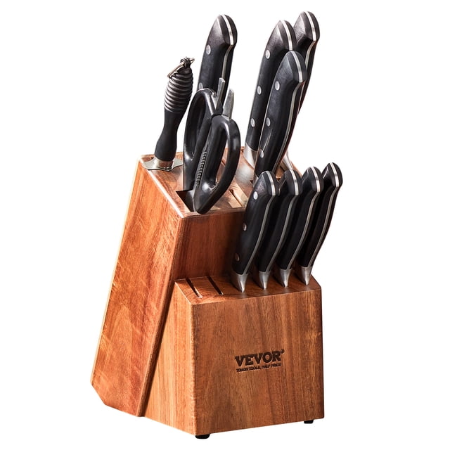 VEVOR Knife Storage Block 15 Slots, Acacia Wood Universal Knife Holders Without Knives, Large Countertop Butcher Block Knife Organizer, Multifunctional Knife Rack Stand for Easy Kitchen Storage
