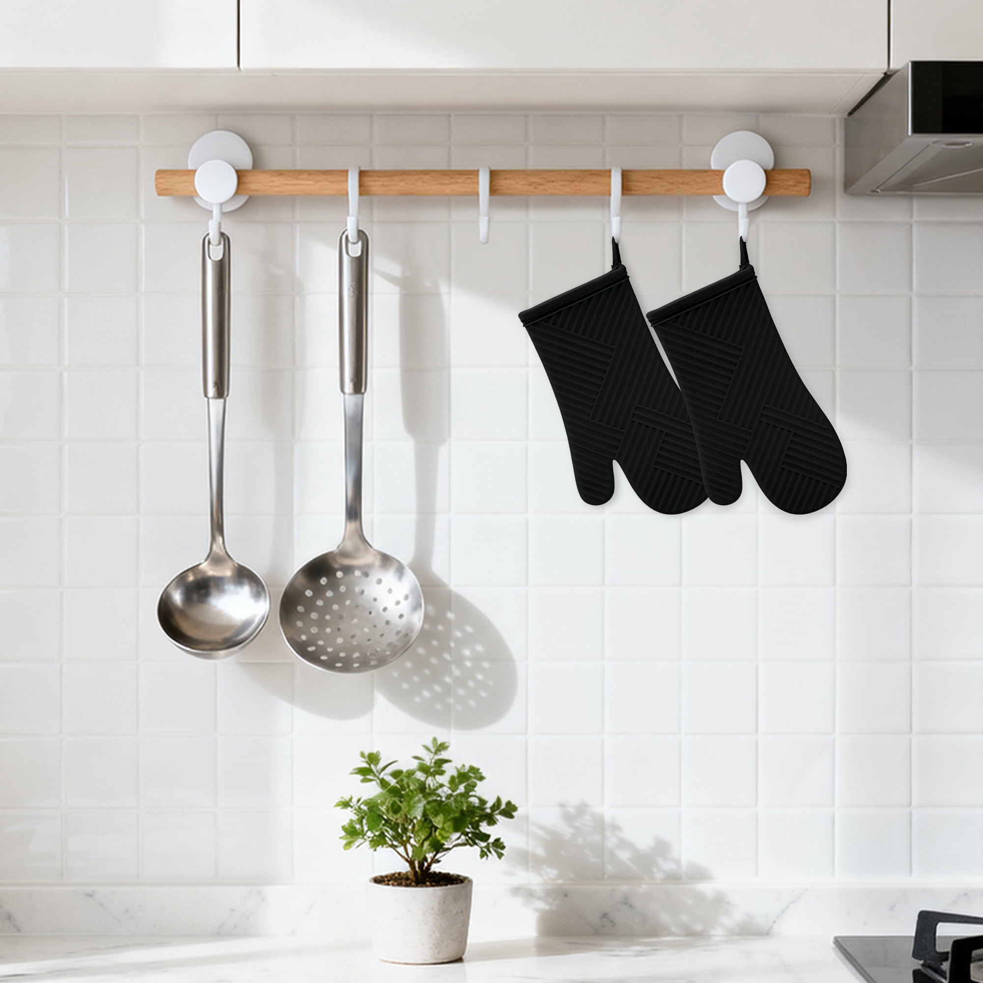 REGALWOVEN Oven Mitts and Pot Holders Sets of 4, Heat Resistant and Non-Slip Black 13x7.5inch