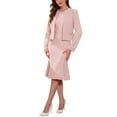 thumbnail image 4 of INSPIRE CHIC Women's 2 Piece Dress Suit Set Collarless Open Front Fishtail Midi Blazer and Dress Set XL Pink, 4 of 7