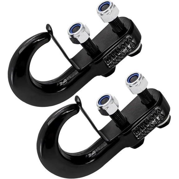 2 Pack Universal Recovery Tow Hooks 10000 Lbs, Bolt-On Black Forged Steel Tow Hooks with Clip Compatible with Most Pickup Truck, SUV, Van, Towing Accessories