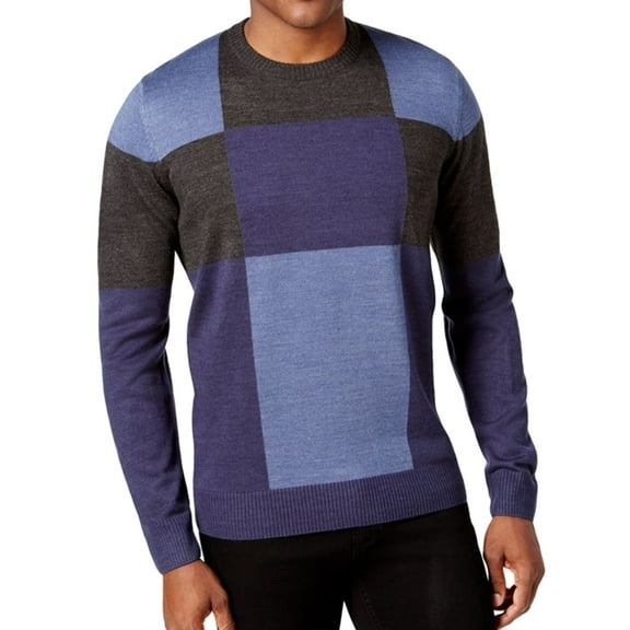 Tricots St Raphael Mens Patchwork Colorblock Pullover Sweater, Blue, Medium