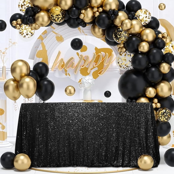 SquarePie Sequin Tablecloth 60 x 102 Inch Black Sparkly Table Cloth for Halloween Wedding Party