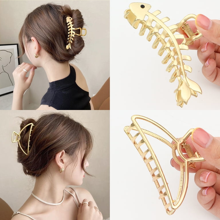 DAYUP 4 Pack Metal Hair Claw Clips, Gold Fashion Hair Clips  display picture 3