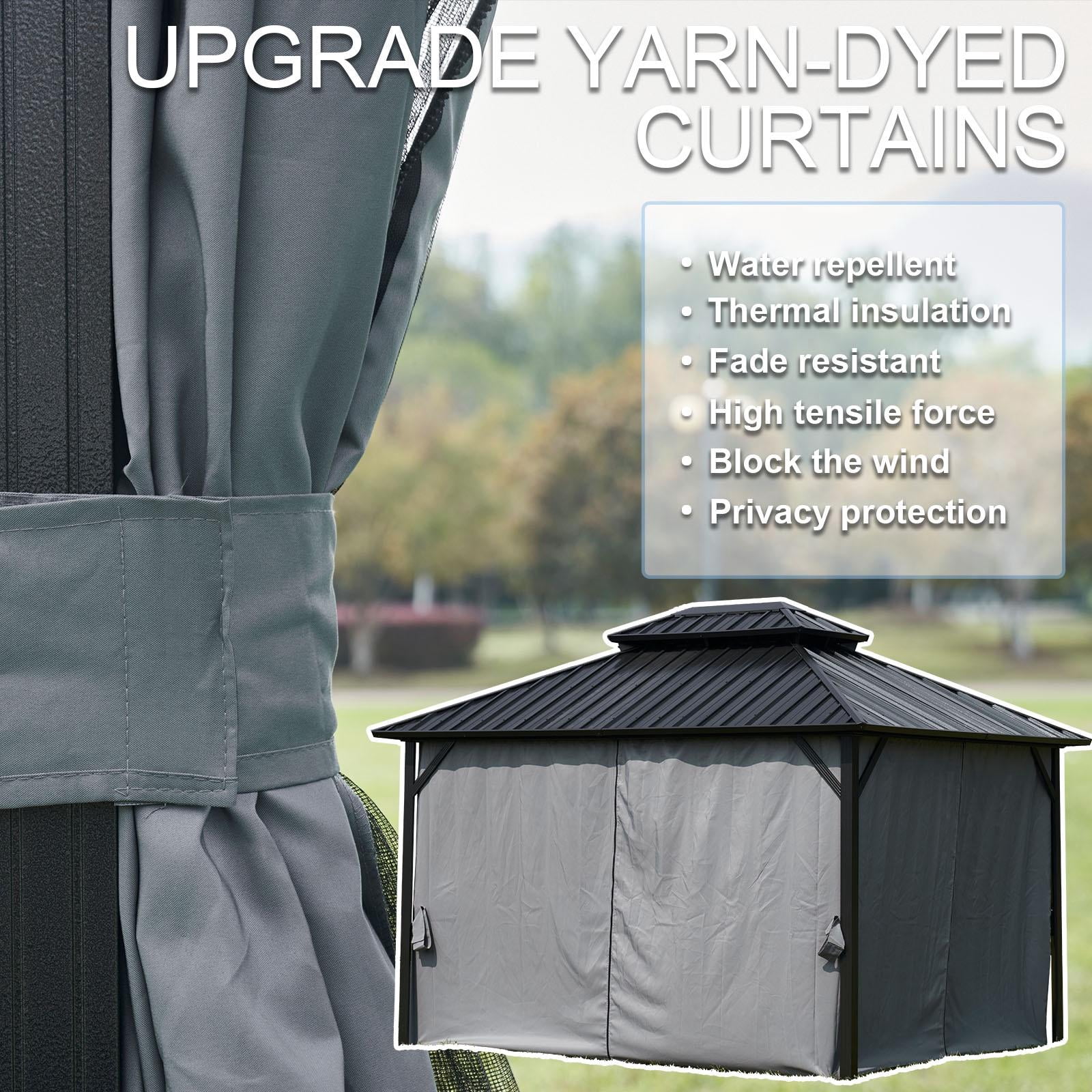 Sunmthink 10x12 ft. Hardtop Gazebos, Double Roof Galvanized Steel Outdoor Aluminum Frame Canopy with Netting and Curtains, Grey