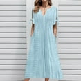 thumbnail image 2 of Youmylove Boho Maxi Long Dresses For Women 2025 Summer Short Sleeve V Neck Hollow Out Eyelet Swing Dress Casual Beach Vacation Sundress Beach Resort Long Dress, 2 of 8