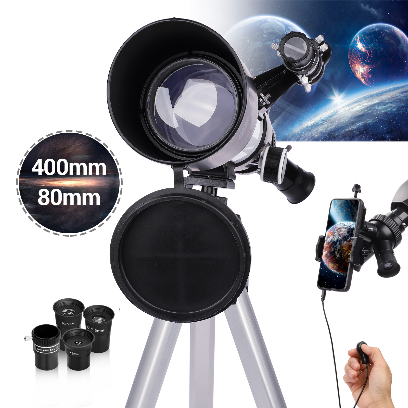 BEBANG Telescope for Adults Astronomy, 80mm Aperture Astronomical Telescope, 3 Rotatable Eyepieces Refractor Telescope with Tripod