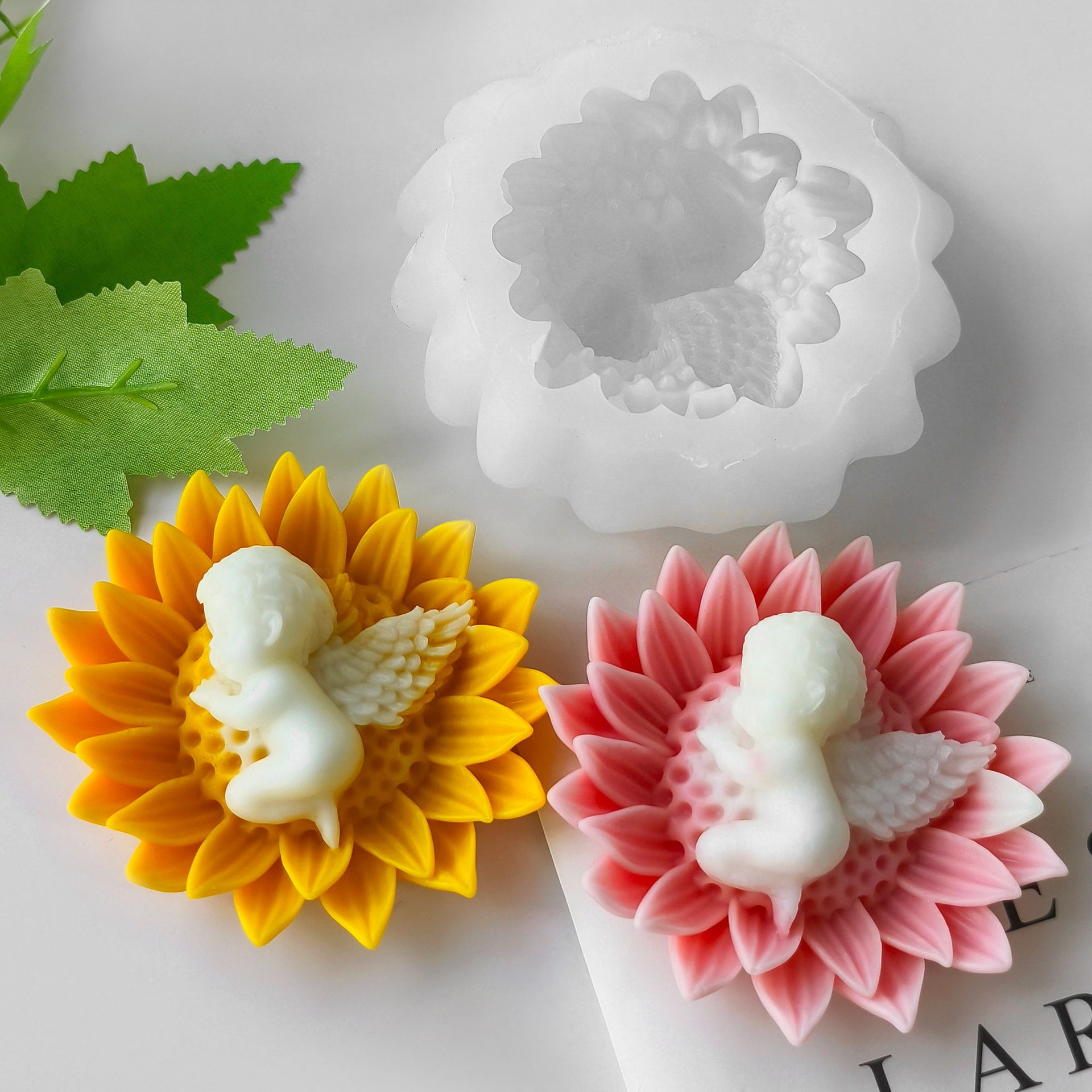 2PCS Flower Candle Molds for Candle Making, 3D Angel Baby in Sunflower Silicone Molds for Soap Making, Resin Casting, Aroma Candle, Wax, Plaster Polymer Clay Home Decor DIY Mother's Gift Baby Shower