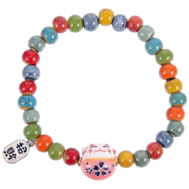 Pulsera de cuentas con dijes de gato Pulsera de cerámica con dijes de gato Pulsera decorativa Pulsera de gato de la fortuna