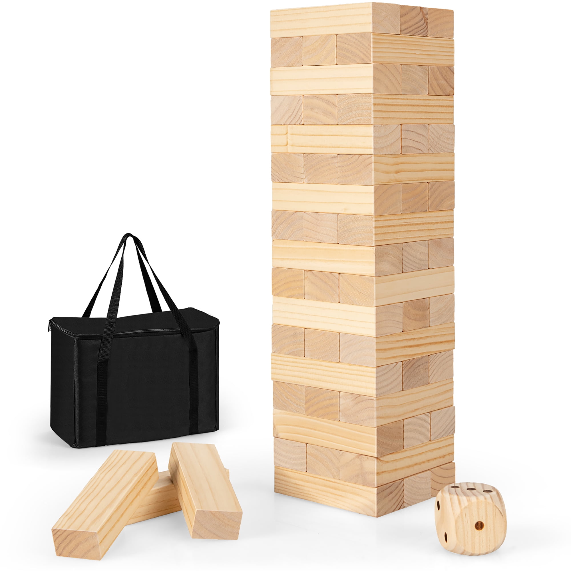 Dice Life Size Yard Tower Giant Tumbling Timber Toy Grows from 1.75-feet to Almost 4-feet While Playing Jumbo JR Premium Pine Wood Floor Game for Kids&Adults 54-Pc Wooden Blocks Carry Bag