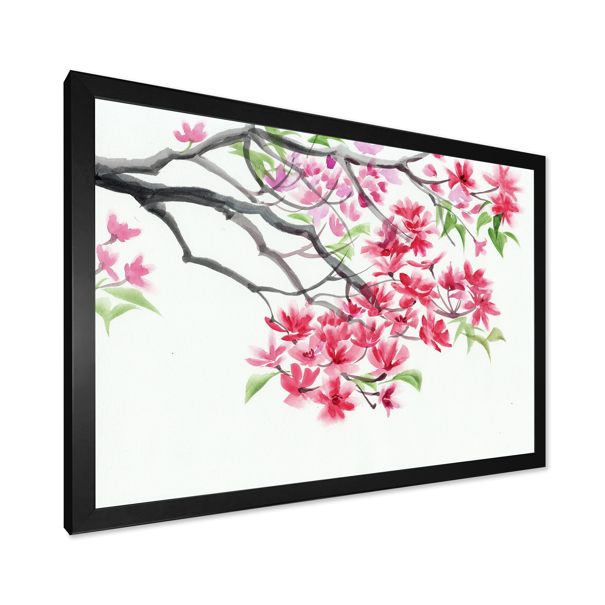 Designart 'Red Blossoming Tree On White' Traditional Framed Art Print