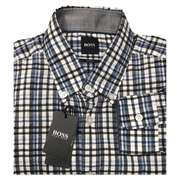 $128.00 Boss Men's Checked slim-fit shirt in Oxford cotton, Blue, M