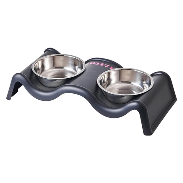 Comedero doble de acero inoxidable para gatos. Resistente y fácil de limpiar. Ideal para comidas y agua para gatitos.
