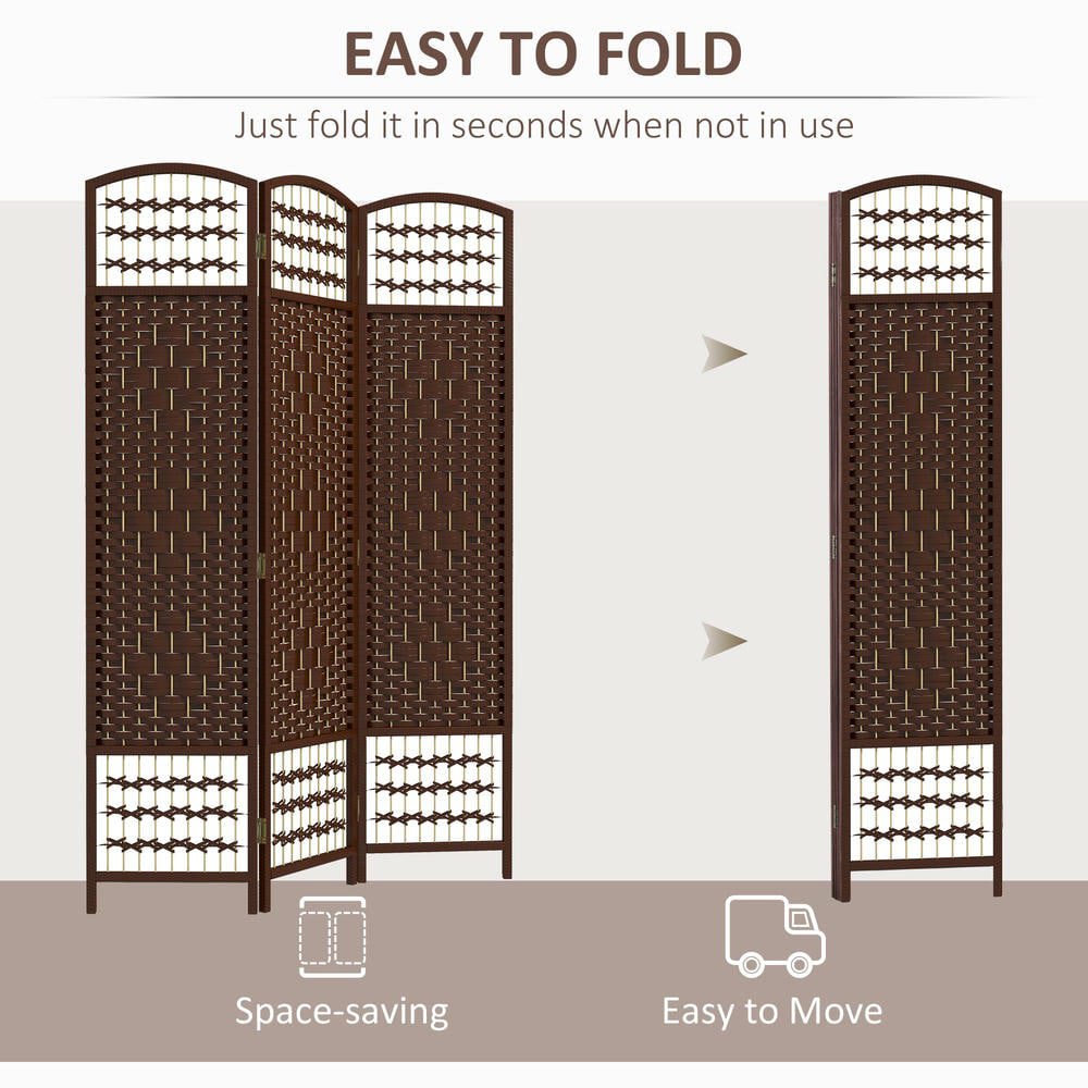 Resenkos 3-Panel Folding Room Divider - Portable Wave Fiber Privacy Screen Partition, for Home Office, Brown