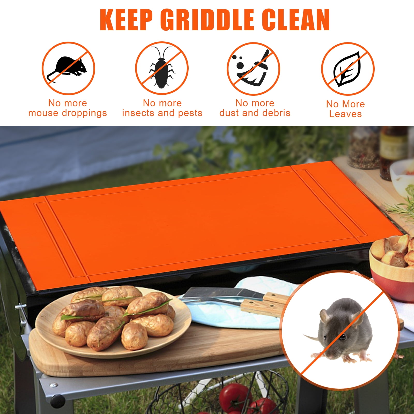 YAHHU 36 Inches Silicone Griddle Mat Compatible with Blackstone, Heavy Duty Food Grade Grill Cover, All Season BBQ Deck Protector from Rodents Insects Debris and Rust, Orange, 36 in / 91.4 cm