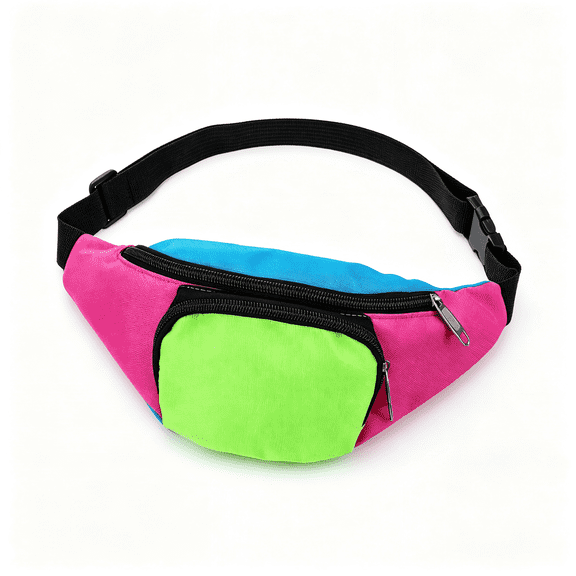 GASTROPOD 80S Neon Fanny Pack 2 Pockets 90S Belt Bags for Women Men Waist Retro Packs for Holiday Festival, 80S Theme Halloween Party, Vintage Rave Accessories Plus Size Belt Bag, Pink Bottom