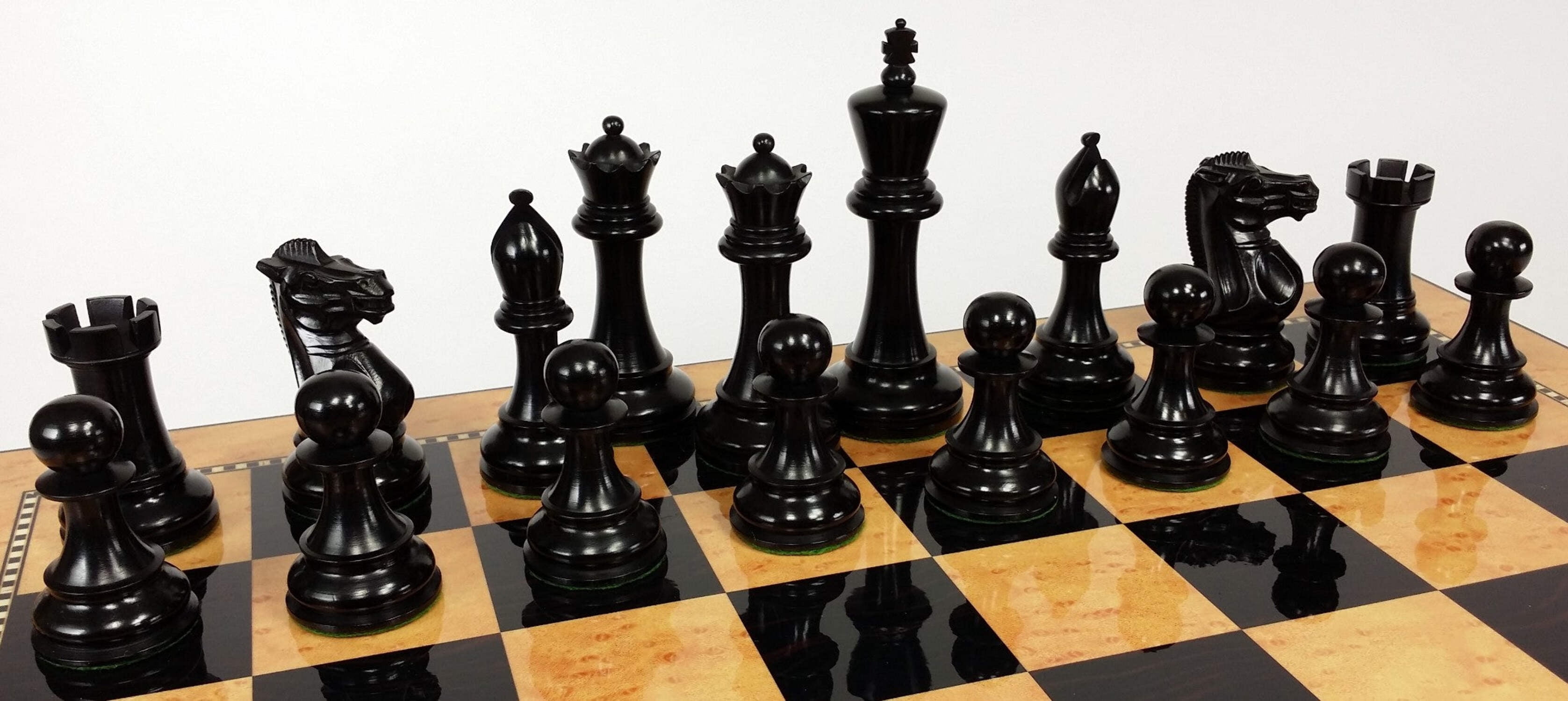 Black 4 5/8" Anderssen Staunton Wood Chess Set Large 20" Walnut Color Storage