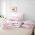 thumbnail image 6 of Erosebridal Dreamy Princess Bow Kids 7 Pieces Bedding Comforter Set,Cute Heart Print Pink Geometric Lines Full Bedding Set,Pink Reversible, 6 of 7