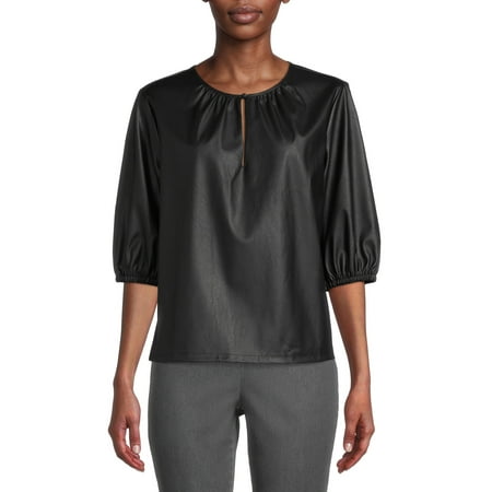 The Get Women's Faux Leather Volume Top with Long Sleeves