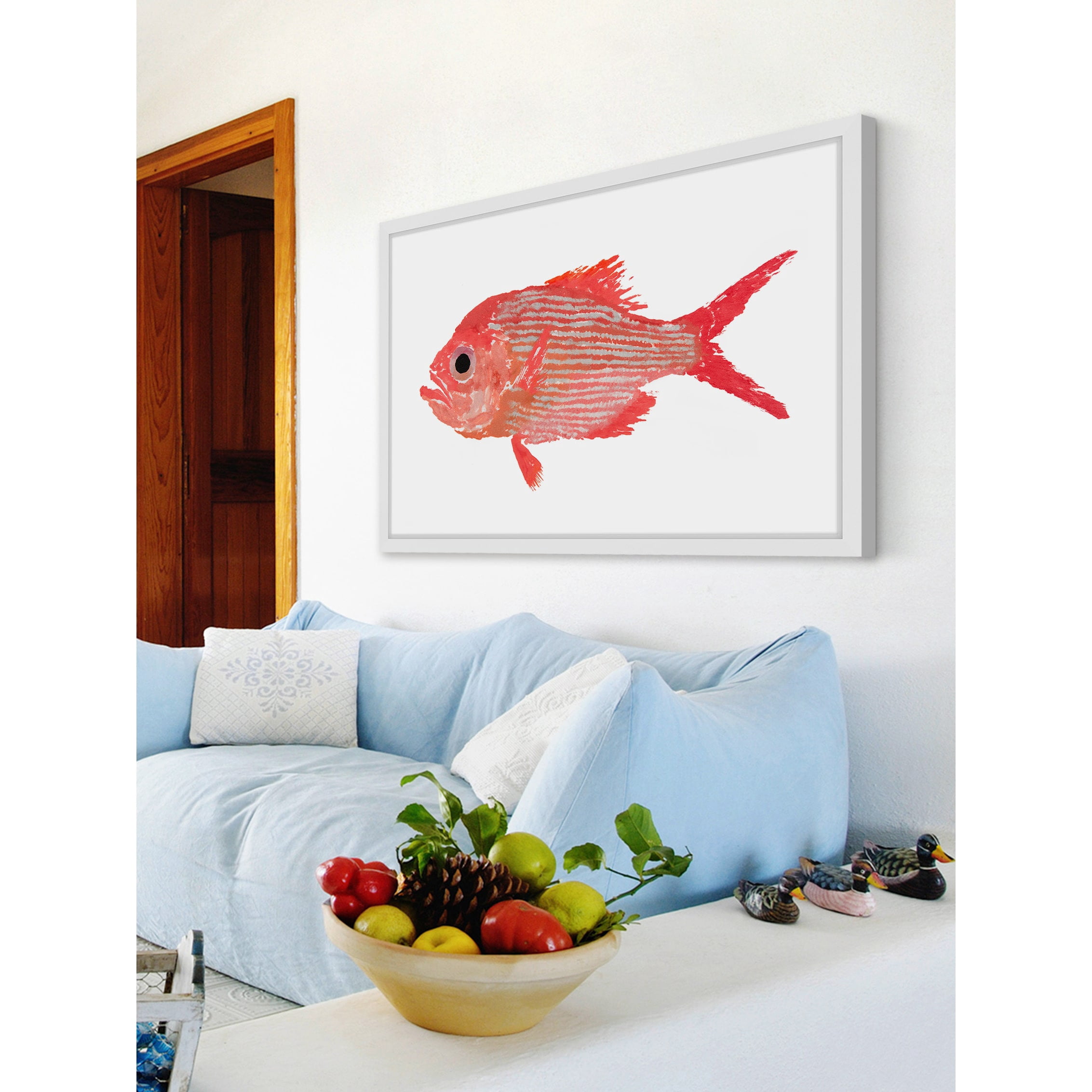 Marmont Hill "Red Striped Fish" by Michael Pantalos Framed Painting Print