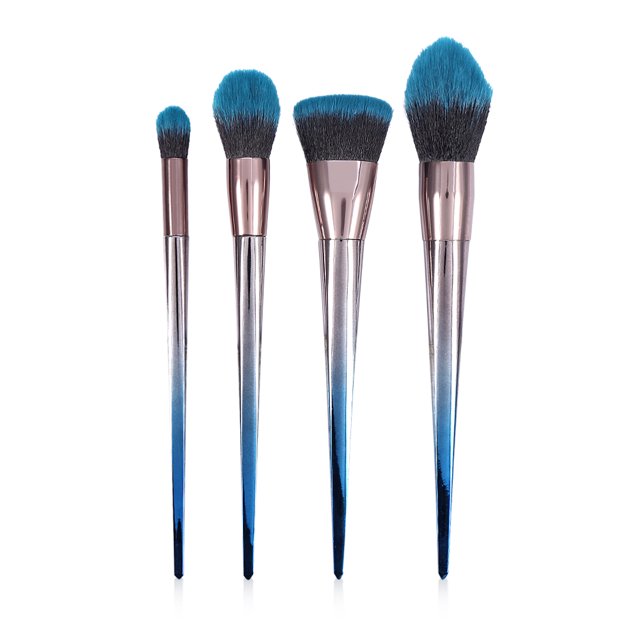 Juego de brochas de maquillaje de diamante, brocha para polvos y base con rombo degradado azul y negro, 4 Uds.