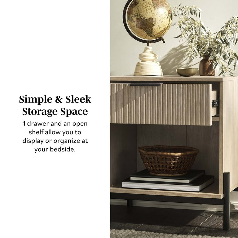 ナイト Walker Edison Modern Reeded-Front 1-Drawer Nightstand