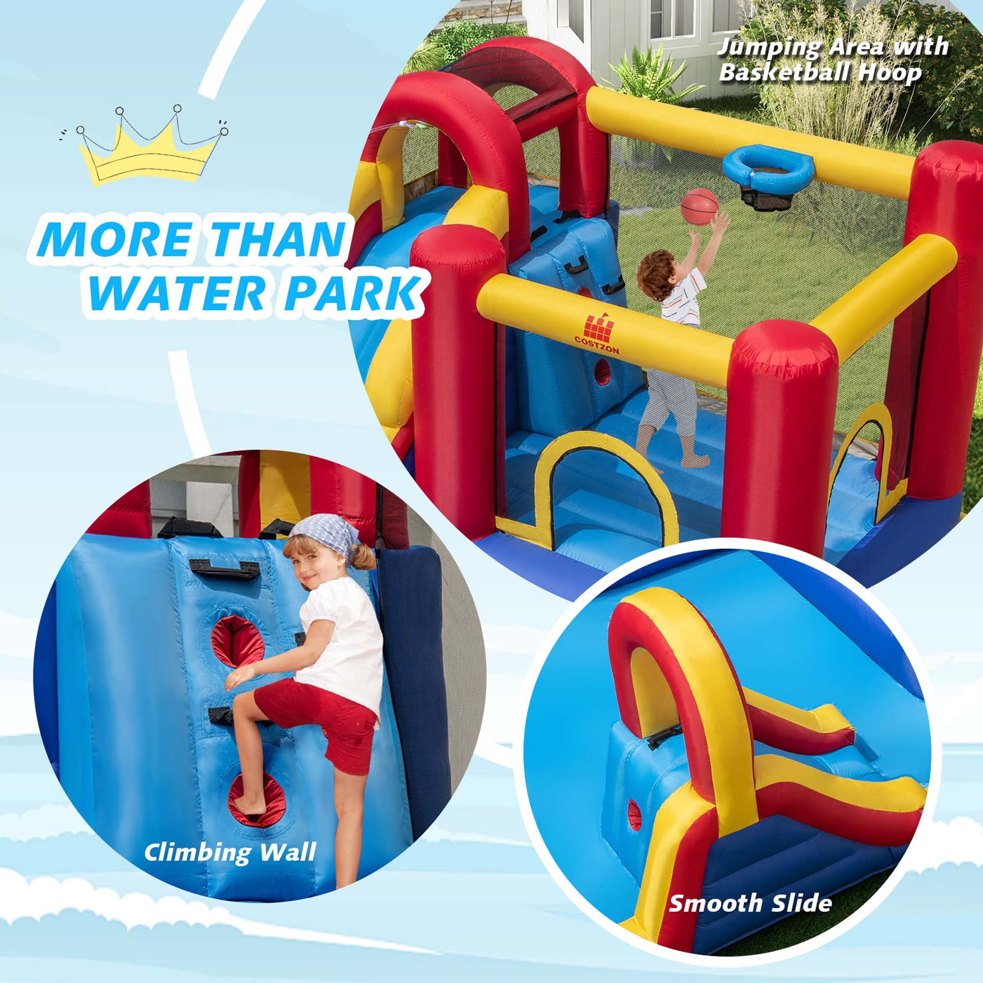 Costway Inflatable Water Slide Giant Kids Splash Pool with Double Slides & 950W Blower