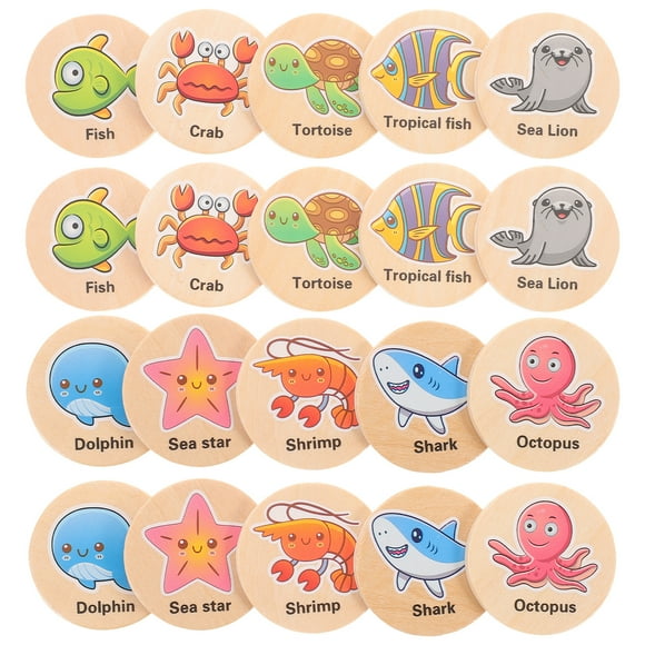 20pcs Wooden Memory Game Toys Kids Memory Matching Games Chess Pieces Toddlers Game Cards