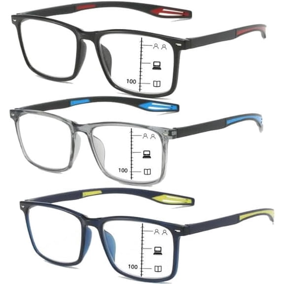 3 pack Multifocal Reading Glasses for Men Sporty Design TR90 Blue Light Blocking Reader Comfortable Lightweight-USA